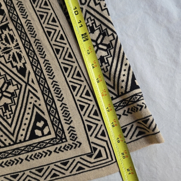 Lucky Brand Aztec Waterfall Open Front Cardigan 100% Cotton Black & Tan Small - Picture 10 of 11